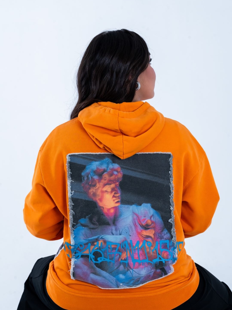 Felpa con cappuccio streetwear oversize in cotone con immagine del David di Michelangelo
