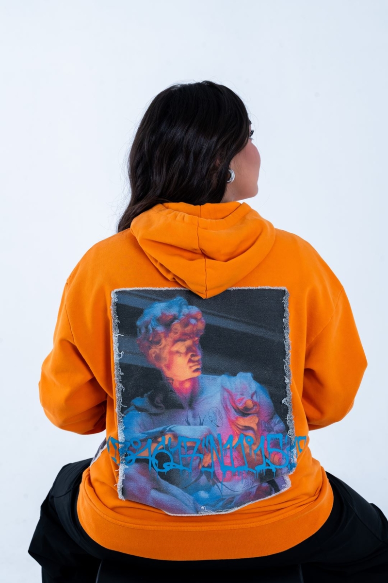 Felpa con cappuccio streetwear oversize in cotone con immagine del David di Michelangelo