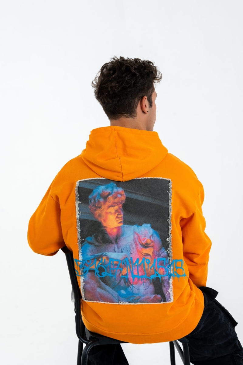 Felpa con cappuccio streetwear oversize in cotone con immagine del David di Michelangelo