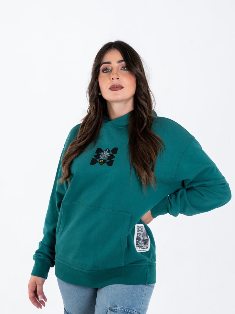 Felpa con cappuccio streetwear oversize in cotone con grafica floreale