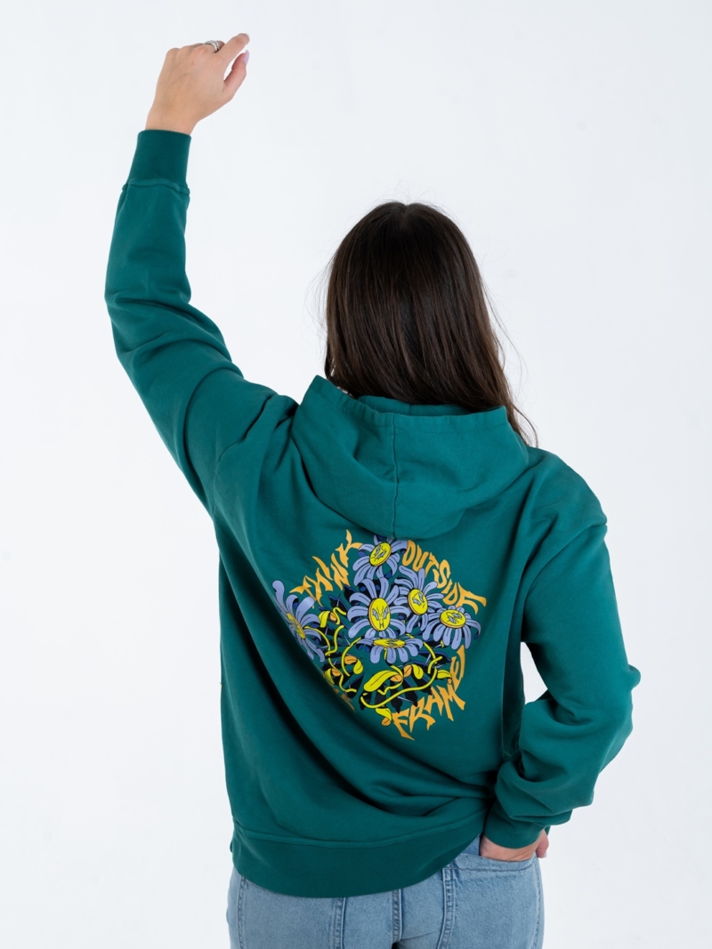Felpa con cappuccio streetwear oversize in cotone con grafica floreale