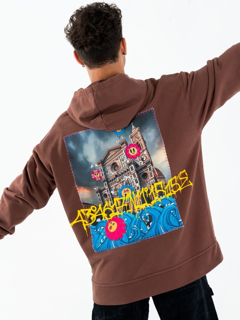 Felpa con cappuccio streetwear oversize in cotone con grafica del Duomo di Firenze con coordinate geografiche