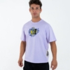T-shirt streetwear fiori oversize in cotone lavanda con grafica floreale